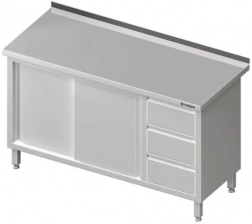 Arbeitsschrank Mit Schiebetüren, Mit 2er Schubladenblock, Mit Aufkantung, Verschweißt : 1700x700x850 Mm Becken Links - Image 3