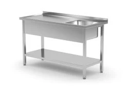 Edelstahl Gastro-Spültisch Mit Arbeitsfläche & Ablagefach (Becken Rechts) | AISI 430 Qualität |HxBxT 85x140x60