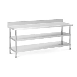 Edelstahltisch Mit Aufkantung - 200 X 60 X 16.5 Cm - 235 Kg - 2 Ablagen - Royal_catering