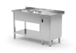 Edelstahl Gastro-Spültisch Mit 2 Spülbecken (links) & Scharniertüre | AISI 430 Qualität | HxBxT 85x170x60