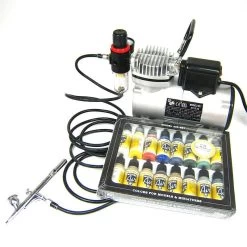 Airbrush Komplett Set Modellbau Vallejo Farben Sparmax SP35 Saturn AS-18-2S