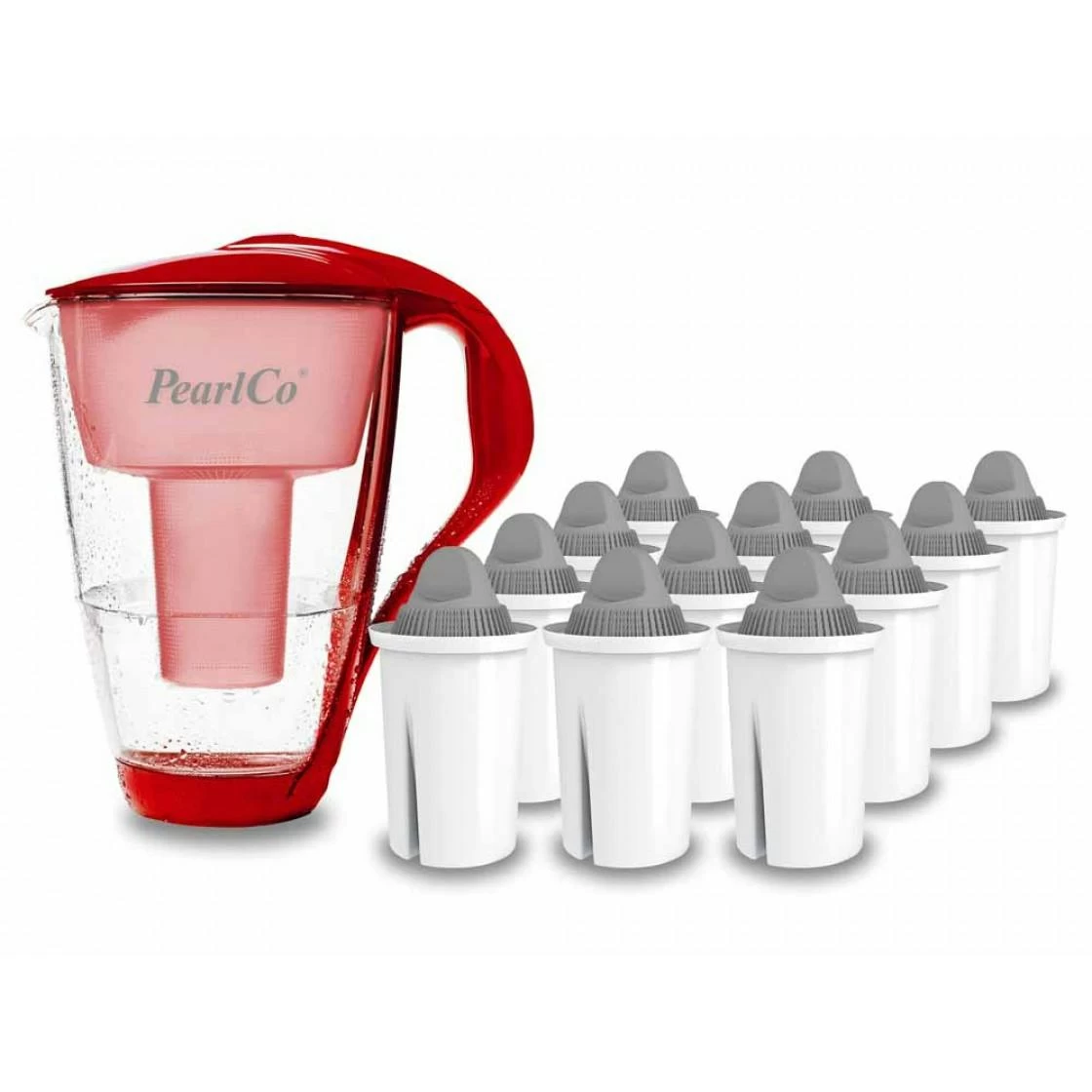 Glas-Wasserfilter Rot Inkl. 12 Protect+ Filterkartuschen