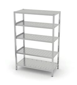 Edelstahl Gastro-Lagerregal Mit 5 Verstellbaren (perforierten) Ablagefächern | AISI 430 Qualität | HxBxT 180x140x40