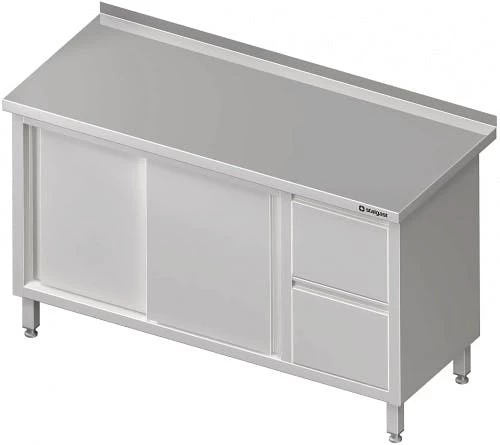 Arbeitsschrank Mit Schiebetüren, Mit 2er Schubladenblock, Mit Aufkantung, Verschweißt : 1700x700x850 Mm Becken Links - Image 5