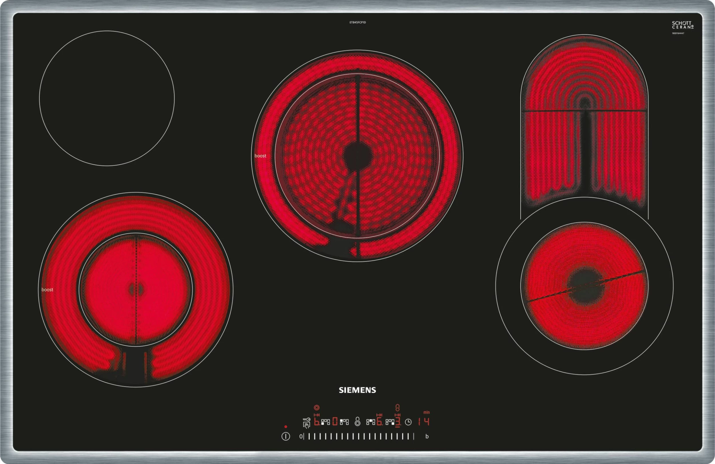 Siemens ET845FCP1D Kochfeld Schwarz, Edelstahl Integriert Keramik 4 Zone(n)