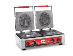 GMG - Waffeleisen Amore-S - 2x Ø 16cm - 50° Bis 300°C - Feste Backplatte Aus Gusseisen - Umlaufende Fettfangrinne - Gehäuse Edelstahl